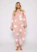 Jacquard Hearts Plush Fleece Fur Lined Hood Onesie