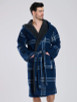 Navy Check Bonded Fleece Lined Hooded Robe