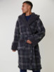 Grey Check Sherpa Fleece Hooded Robe