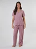 Loungeable Slumber Dusky Pink Rib Jersey Long Pyjama Set