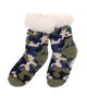 Kids Green Camo Sherpa Lined Slipper Socks