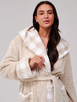 Taupe Gingham Trim Coral Fleece Midi Dressing Gown