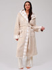 Taupe Gingham Trim Coral Fleece Midi Dressing Gown