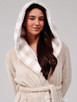 Taupe Gingham Trim Coral Fleece Midi Dressing Gown