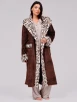 Brown Fleece Leopard Faux Fur Trim Midi Dressing Gown
