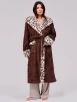 Brown Fleece Leopard Faux Fur Trim Midi Dressing Gown