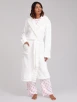White Ridged Faux Fur Trim Luxury Fleece Midi Dressing Gown