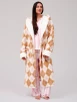 Cream & Tan Argyle Borg Fleece Midi Dressing Gown