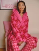 Hot Pink Argyle Coral Fleece Midi Dressing Gown