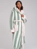 Green Stripe Pink Contrast Sherpa Midi Dressing Gown