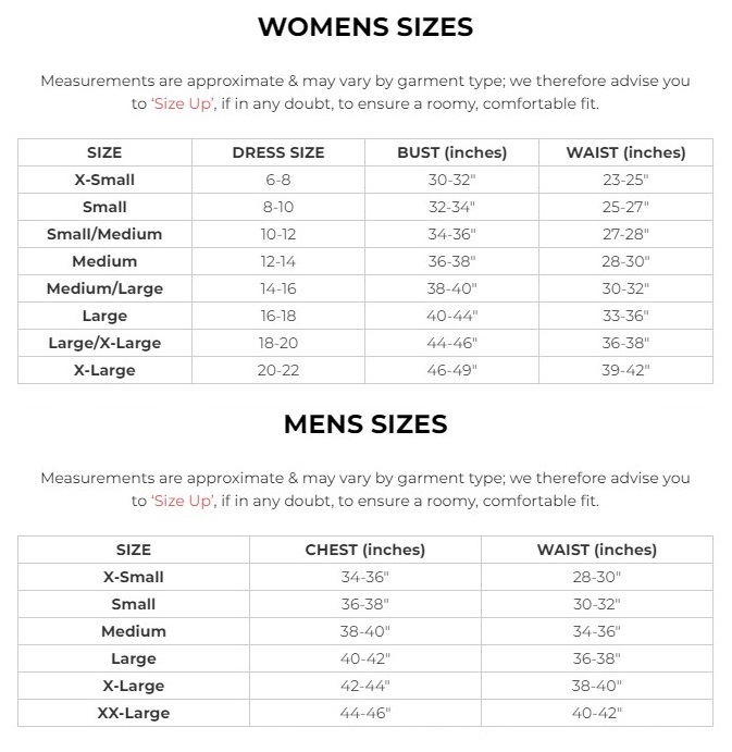 Size Guide, Clothing