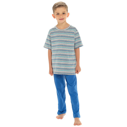 Boys Striped T-Shirt Top & Contrast Long Bottoms PJs Set: Blue @ Heat ...