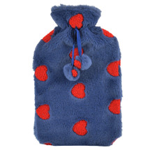 Blue & Red Hearts Faux Fur 2L Hot Water Bottle