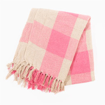 Pink Gingham Recycled Cotton Fringed Throw