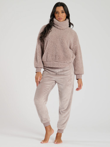 Loungeable Womens Mink Borg Snood Top & Velour Joggers Twosie