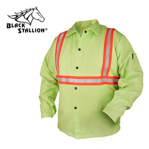 Black Stallion FR Lime Green Welding Coat w/Reflective Trim (FL9-30C/RTT)