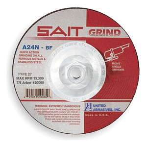 Sait 4-1/2" x 1/4" x 5/8-11" Type 27 Depressed Center Grinding Wheel A24 (20160)