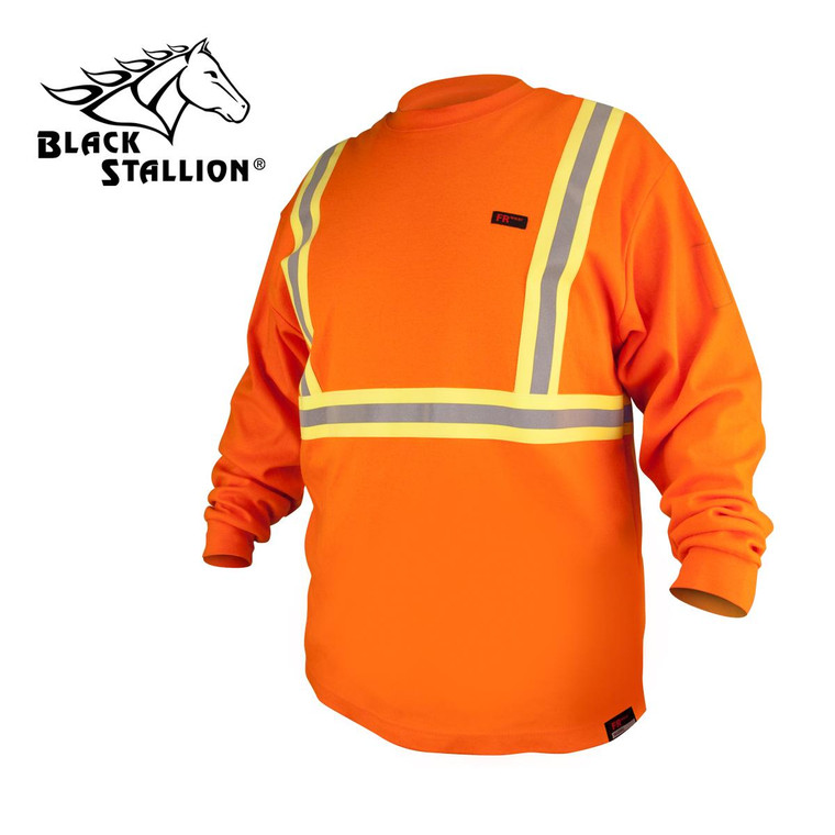 Black Stallion FR Cotton Long Sleeve Shirt, Safety Orange, Reflective (2X-LARGE)