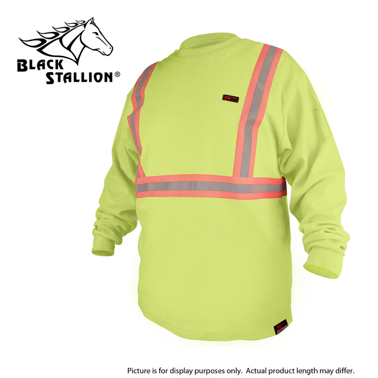 Black Stallion FR Cotton Long Sleeve Shirt, Lime Green, Reflective (X-LARGE)