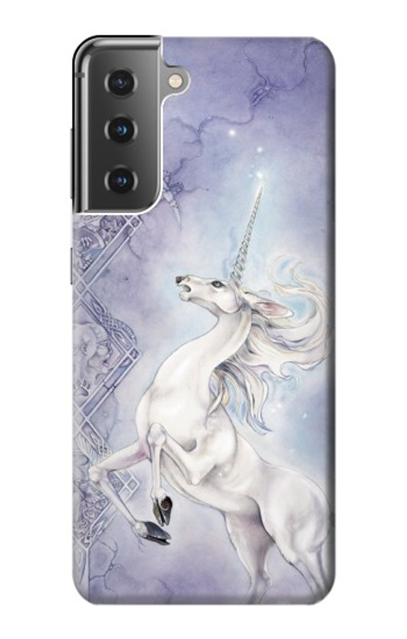 كلارنس دبل سيروم S1134 Cheval Blanc Licorne Etui Coque Housse pour Samsung Galaxy S21 Plus 5G, Galaxy S21 5G