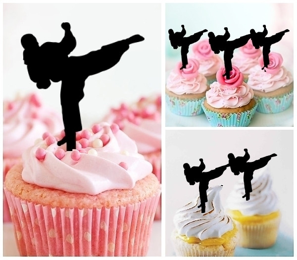 Ta0033 Karate Kick Cupcake Toppers Acrylique De Mariage Joyeux Anniversaire Pour Gateau Partie Decoration 10 Pieces