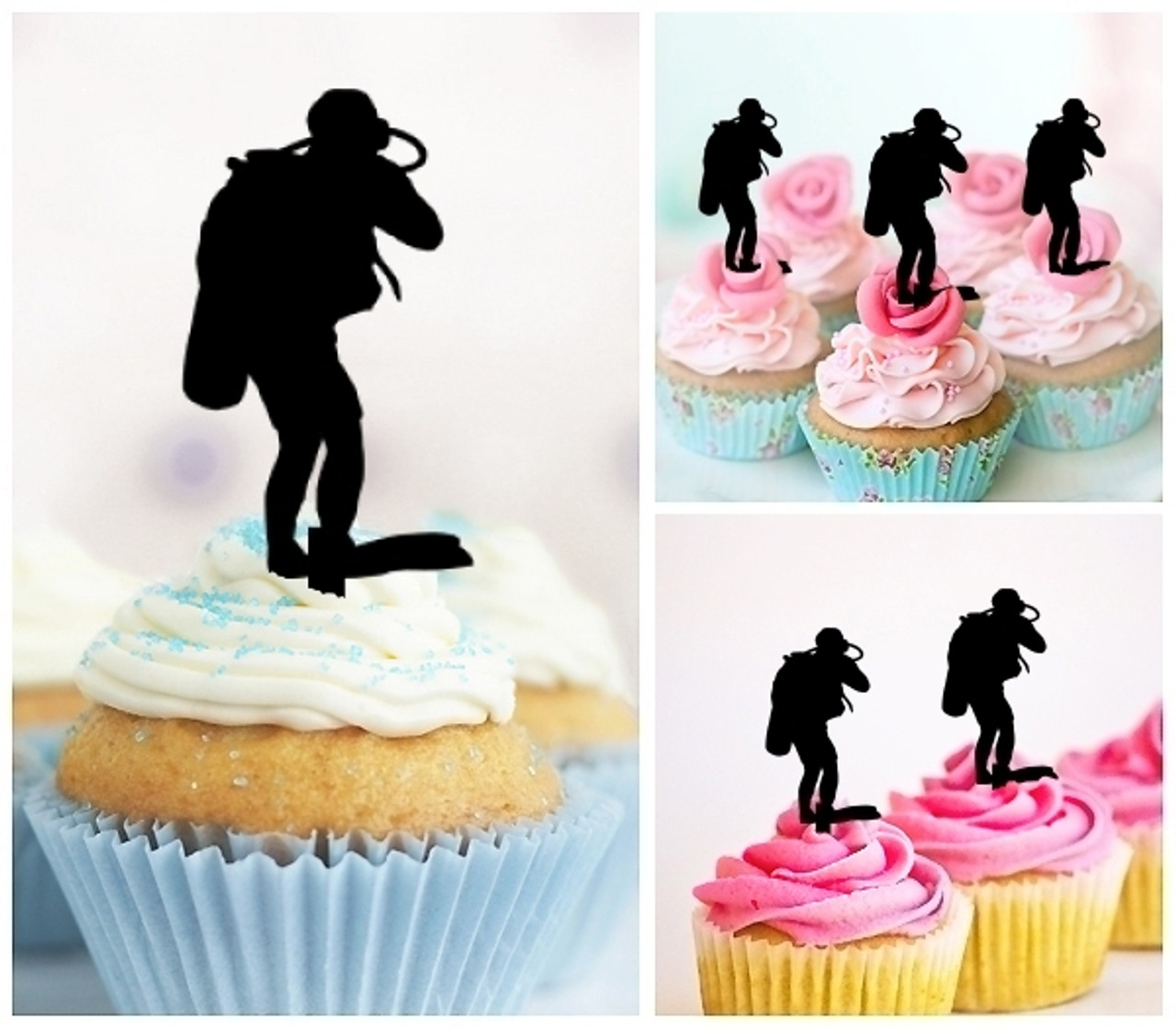 Ta0065 Standing Diver Cupcake Toppers Acrylique De Mariage Joyeux Anniversaire Pour Gateau Partie Decoration 10 Pieces