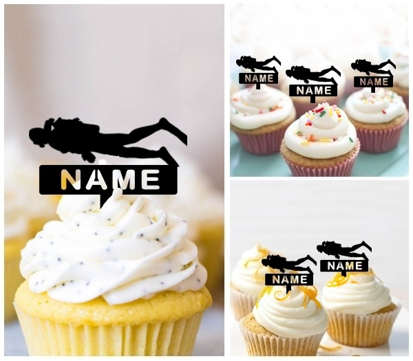 Ta0066 Diver Cupcake Toppers Acrylique De Mariage Joyeux Anniversaire Pour Gateau Partie Decoration 10 Pieces