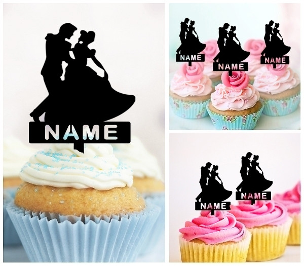 Ta0234 Prince And Princess Wedding Couple Dancing Cupcake Toppers Acrylique De Mariage Joyeux Anniversaire Pour Gateau Partie Decoration 10 Pieces