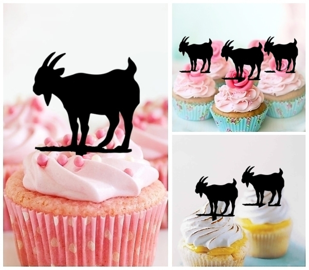 Ta0473 Goat Cupcake Toppers Acrylique De Mariage Joyeux Anniversaire Pour Gateau Partie Decoration 10 Pieces