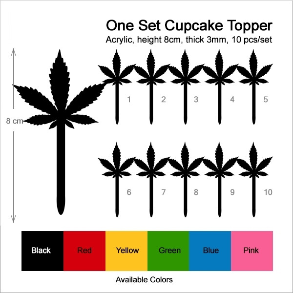 Ta0480 Marijuana Rasta Leaf Cupcake Toppers Acrylique De Mariage Joyeux Anniversaire Pour Gateau Partie Decoration 10