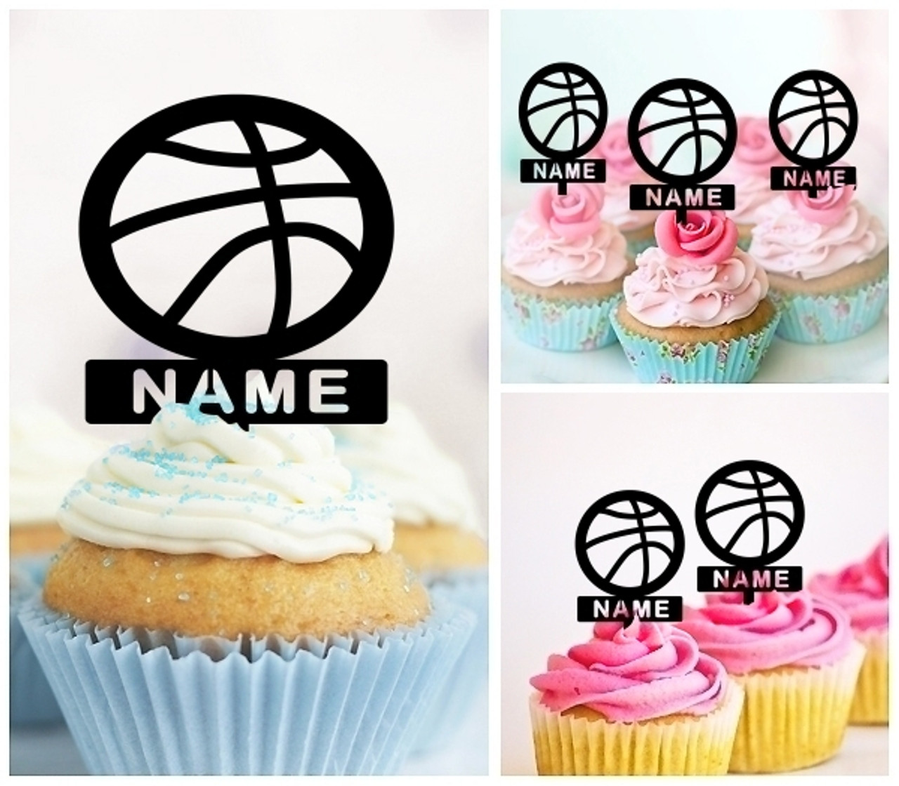 Ta0521 Basketball Cupcake Toppers Acrylique De Mariage Joyeux Anniversaire Pour Gateau Partie Decoration 10 Pieces