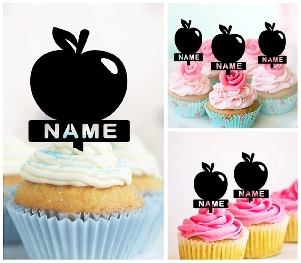 Ta0534 Cartoon Apple Cupcake Toppers Acrylique De Mariage Joyeux Anniversaire Pour Gateau Partie Decoration 10 Pieces