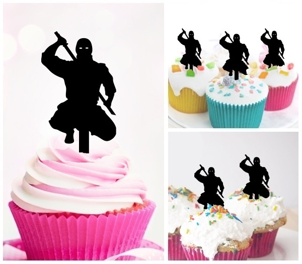 Ta0685 Japan Ninja Cupcake Toppers Acrylique De Mariage Joyeux Anniversaire Pour Gateau Partie Decoration 10 Pieces