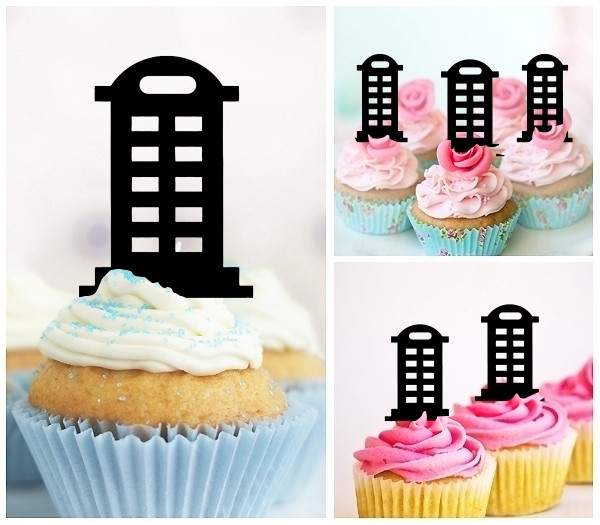 Ta0701 Telephone Box Cupcake Toppers Acrylique De Mariage Joyeux Anniversaire Pour Gateau Partie Decoration 10 Pieces