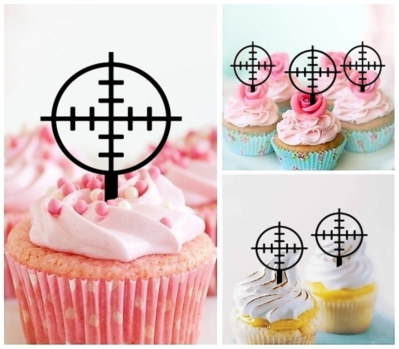 Ta0743 Gun Shooting Target Circle Cupcake Toppers Acrylique De