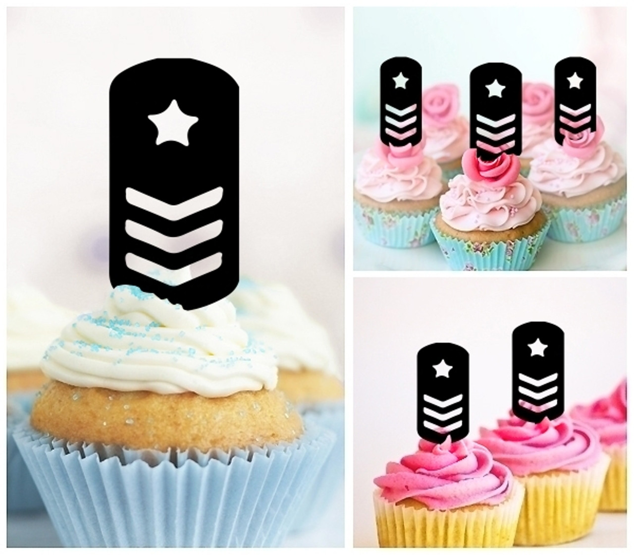 Ta0771 Military Badges Army Rank Cupcake Toppers Acrylique De Mariage Joyeux Anniversaire Pour Gateau Partie Decoration