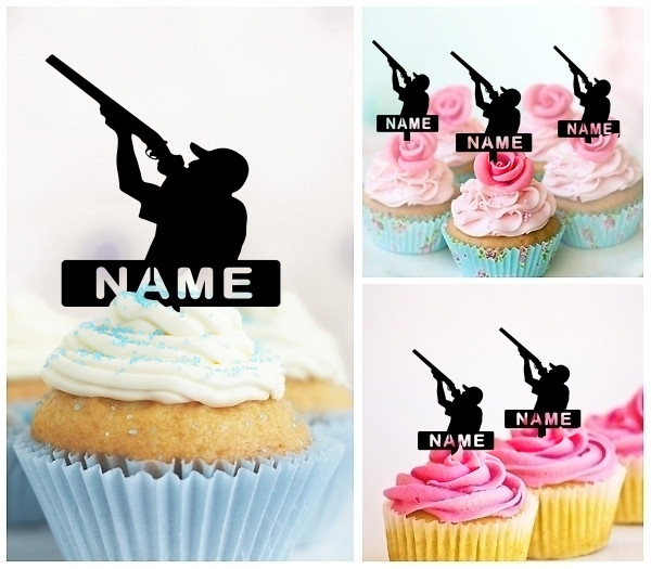 Ta0811 Hunter Shoot Shotgun Cupcake Toppers Acrylique De Mariage Joyeux Anniversaire Pour Gateau Partie Decoration 10 Pieces