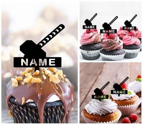 Ta0847 Thor Hammer Cupcake Toppers Acrylique De Mariage Joyeux Anniversaire Pour Gateau Partie Decoration 10 Pieces