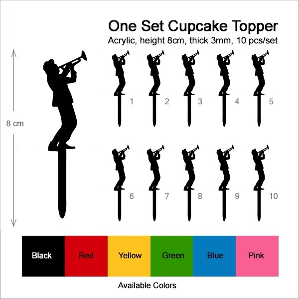 Ta07 Music Jazz Trumpet Saxophone Cupcake Toppers Acrylique De Mariage Joyeux Anniversaire Pour Gateau Partie Decoration