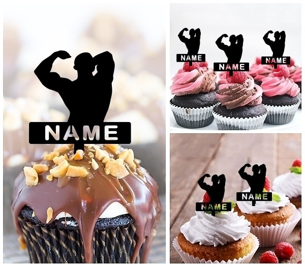 Ta0957 Muscle Fitness Gim Cupcake Toppers Acrylique De Mariage Joyeux Anniversaire Pour Gateau Partie Decoration 10 Pieces