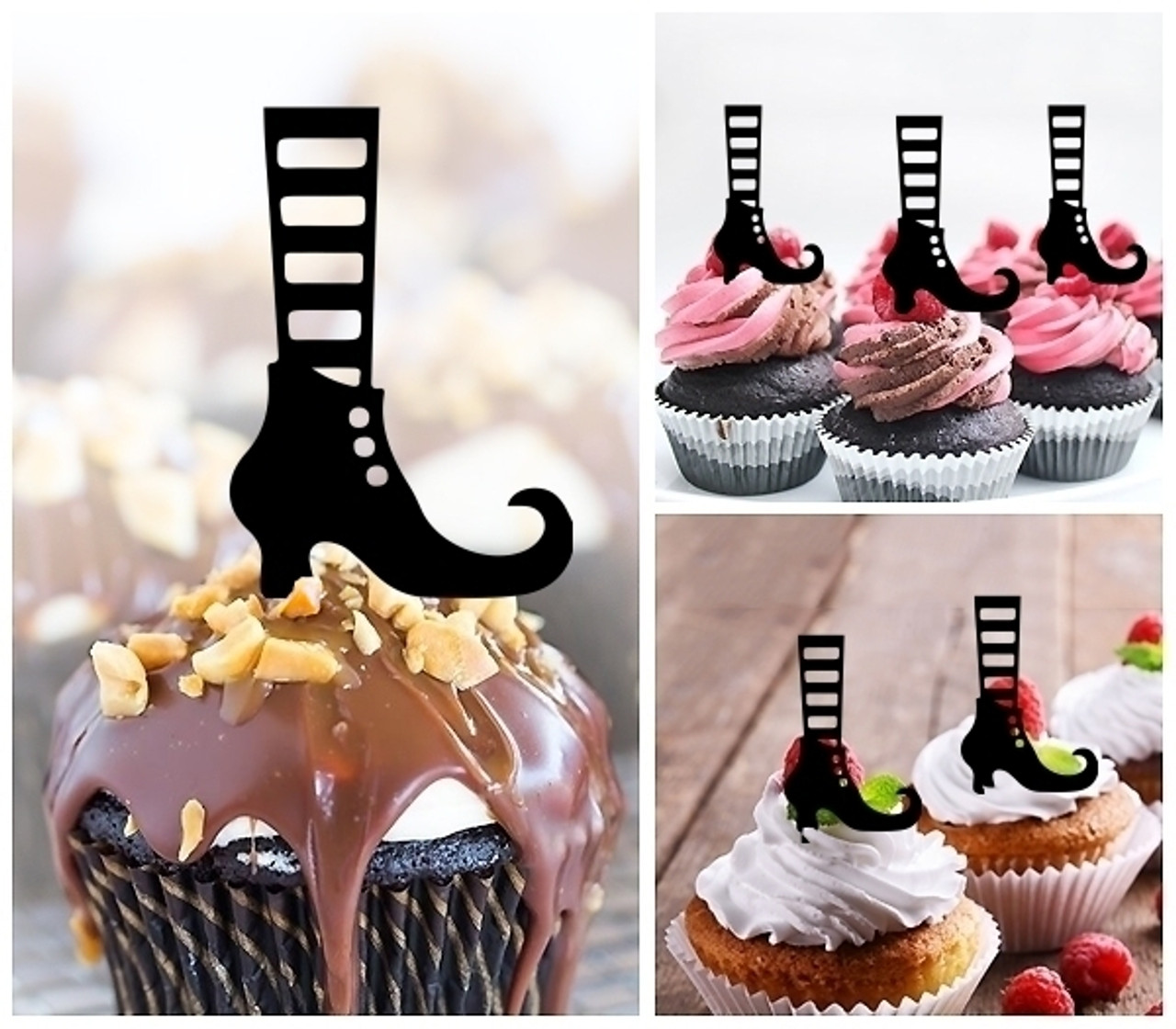 Ta1257 Witch Boot Cupcake Toppers Acrylique De Mariage Joyeux Anniversaire Pour Gateau Partie Decoration 10 Pieces