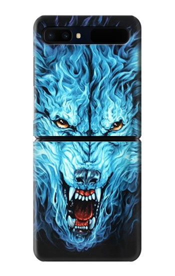 S0752 Feu bleu Loup Etui Coque Housse pour Samsung Galaxy Z Flip 5G