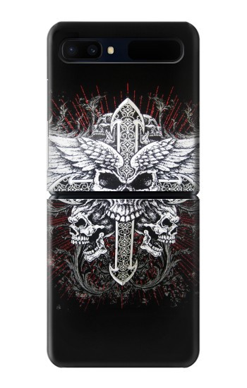 S1434 Crâne Tatouage Motard Aile Etui Coque Housse pour Samsung Galaxy Z Flip 5G