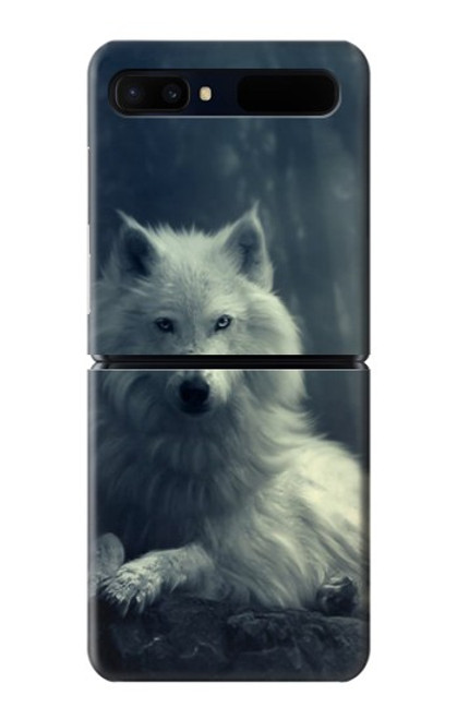 S1516 Loup blanc Etui Coque Housse pour Samsung Galaxy Z Flip 5G