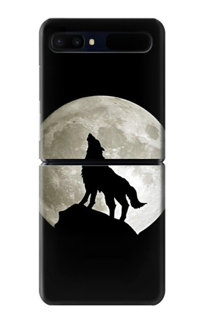 S1981 Loup hurlant à la lune Etui Coque Housse pour Samsung Galaxy Z Flip 5G