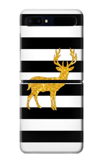 S2794 Noir et blanc rayé cerf d'or Sparkles Etui Coque Housse pour Samsung Galaxy Z Flip 5G