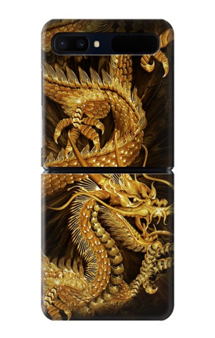 S2804 Dragon d'or imprimé chinois Etui Coque Housse pour Samsung Galaxy Z Flip 5G