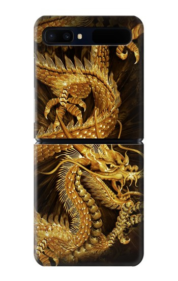 S2804 Dragon d'or imprimé chinois Etui Coque Housse pour Samsung Galaxy Z Flip 5G