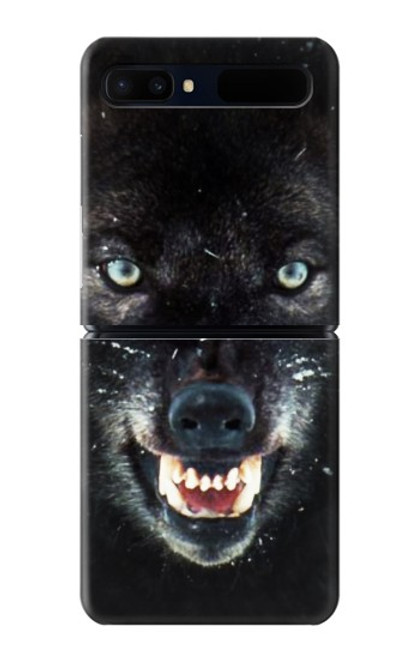 S2823 Noir Loup Bleu Yeux Visage Etui Coque Housse pour Samsung Galaxy Z Flip 5G