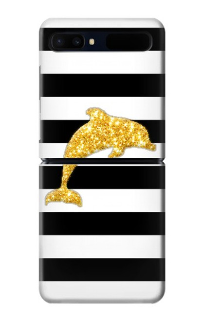 S2882 Noir et blanc rayé Dauphin d'or Etui Coque Housse pour Samsung Galaxy Z Flip 5G